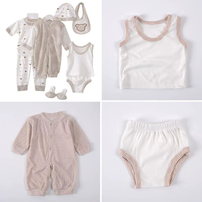 8PCS Newborn Baby Clothing Set Cotton Infant Boy Clothes Spring Autumn Cloth Suit New Born Girl Baby Clothing Sets New Born Hat