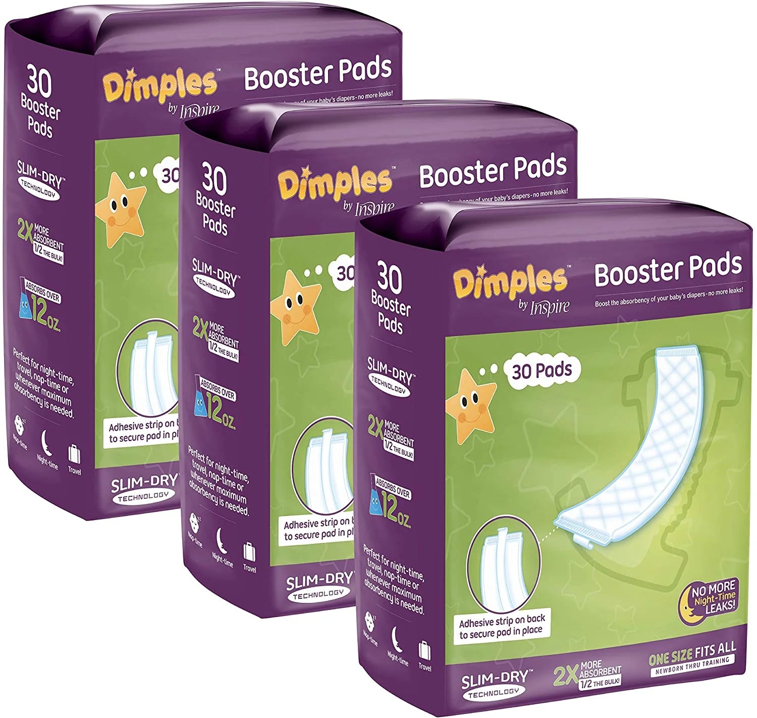 Dimples by  Booster Pads, Chlorine-Free Baby Diaper Doubler with Adhesive, One Size, 90 Count
