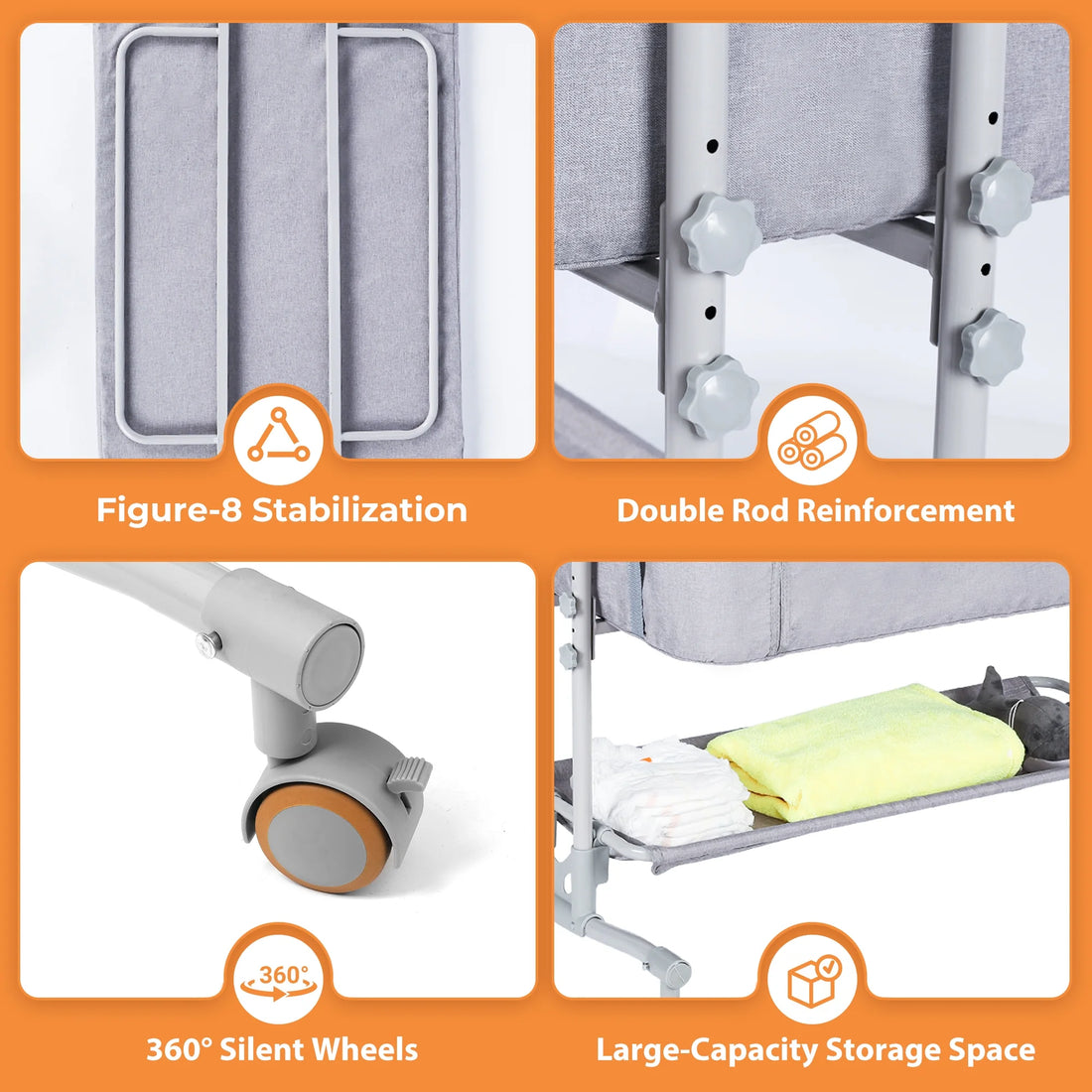 Baby Bassinet Bedside Sleeper Bassinet for 0–5 Months Infants, Unisex, Light Grey