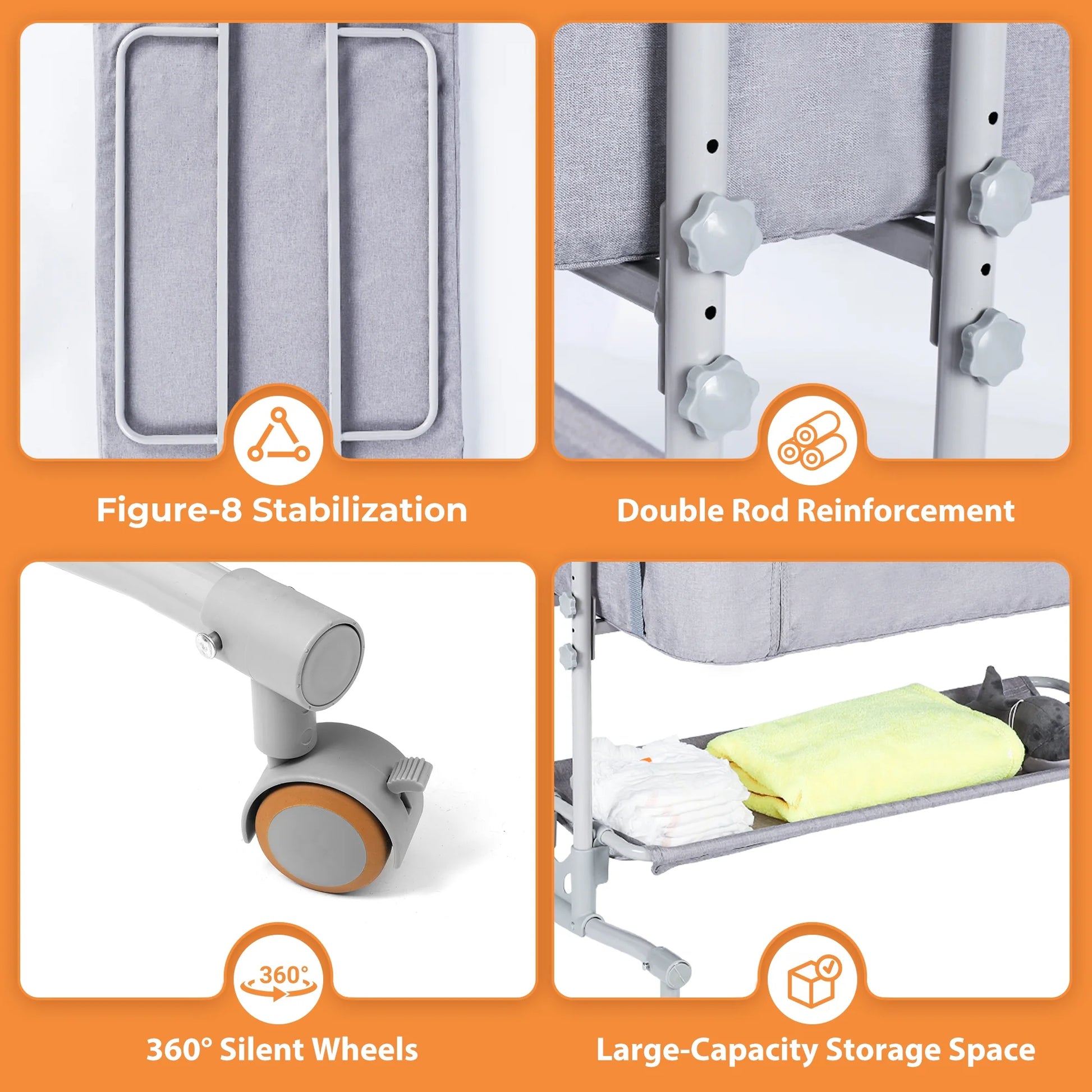 Baby Bassinet Bedside Sleeper Bassinet for 0–5 Months Infants, Unisex, Light Grey