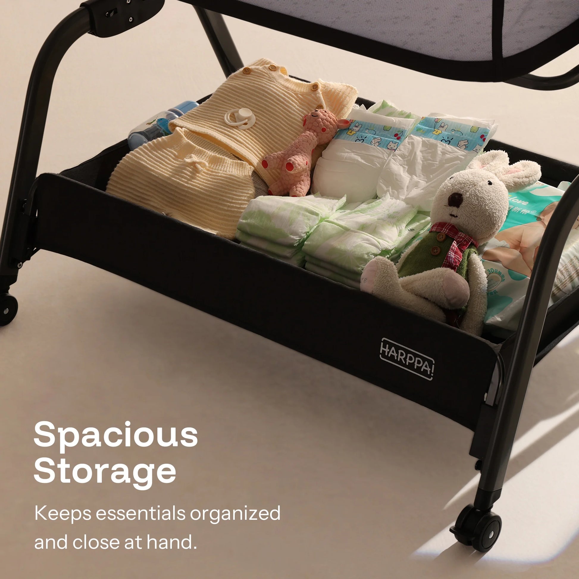 Bassinet Bedside Sleeper, Bedside Bassinet with Storage & Wheels for Infants, Black