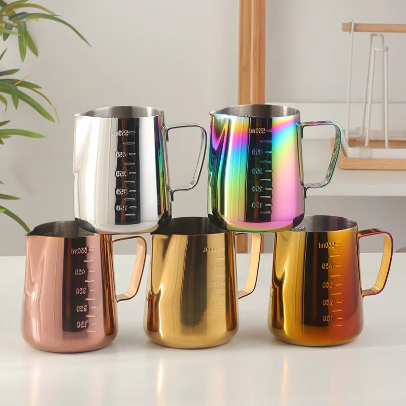 350/550ML Coffee Latte Milk Frothing Jug Milk Frother Pitcher Stainless Steel Jug Espresso Barista Pitcher Milk Pot with Scale