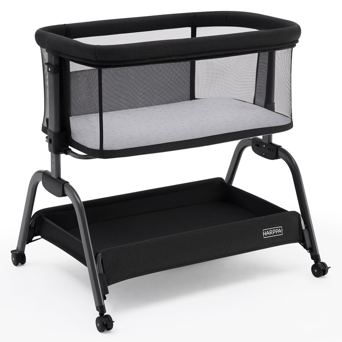 Bassinet Bedside Sleeper, Bedside Bassinet with Storage & Wheels for Infants, Black