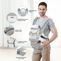 Baby Carrier with Hip Seat 6 in 1 Baby Wraps Carrier Adjustable Ergonomic Holder for Newborn Toddler Gray