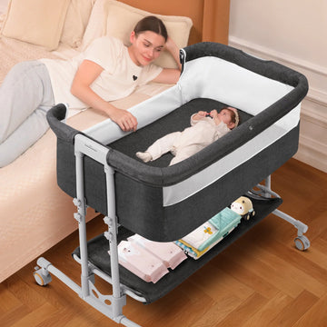 Baby Bassinet Bedside Sleeper Bassinet for 0–5 Months Infants, Unisex, Dark Gray
