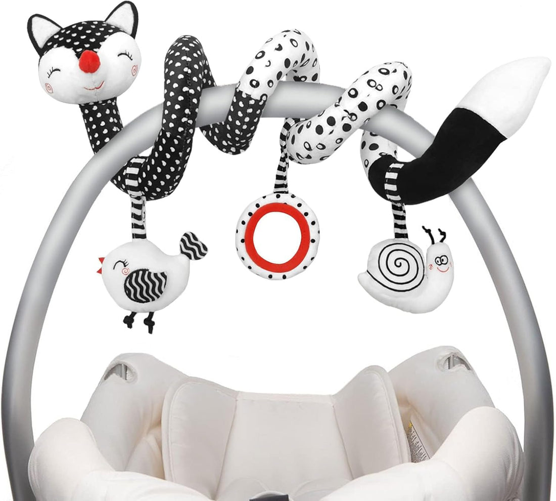 Baby Spiral Plush Toys, Black and White Baby Car Seat Toys, High Contrast Infant Newborn Toy 0-6 Months for Stroller Crib Mobile, Sensory Toy Best Gift for 0 3 6 9 12 Months Boys Girls