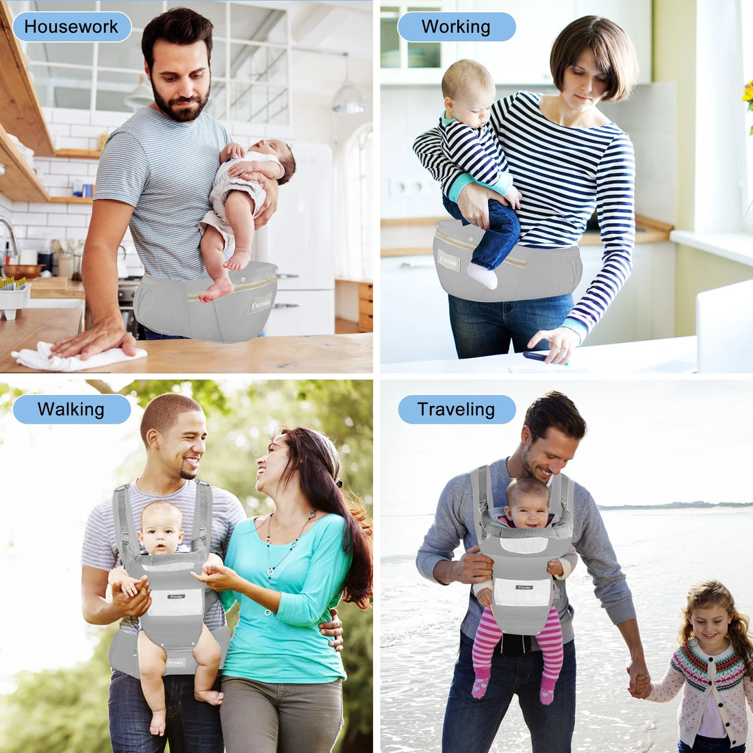 Baby Carrier with Hip Seat 6 in 1 Baby Wraps Carrier Adjustable Ergonomic Holder for Newborn Toddler Gray