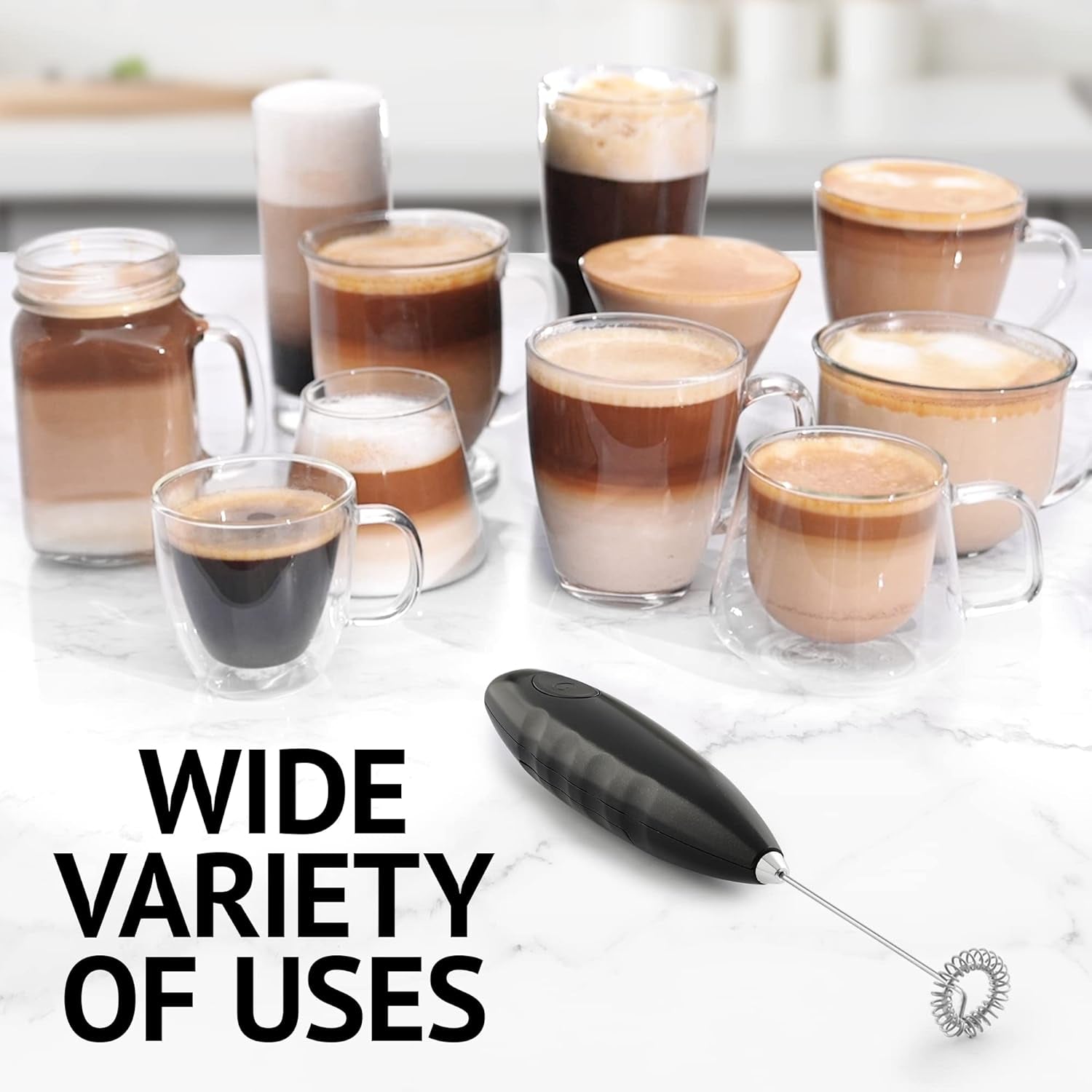 Milk Frother for Coffee - Handheld Automatic Milk Foam Maker Hand Frother for Coffee, Matcha, Hot Chocolate - Mini Drink Mixer - Mini Frother Wand by  - Black