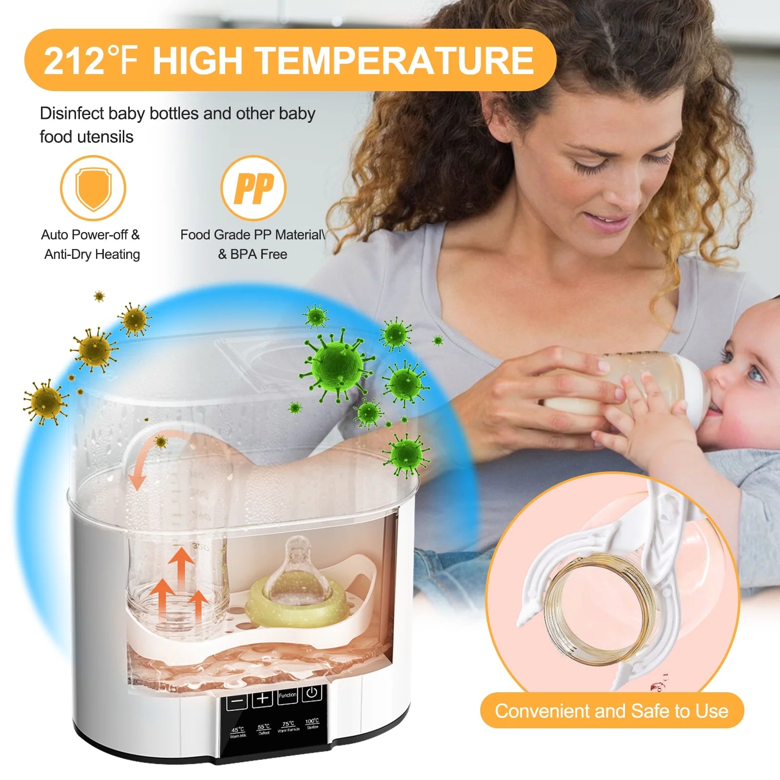 Baby Bottle Warmer,  4-In-1 Double Bottles Warmer & Sterilizer Fast Milk Warmer Babies Food Heater/Defrost with LCD Touch Display & 48H Accurate Temperature Control for Breastmilk/Formula