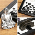 Mini Japanese Desktop Zen Garden,Buddha,Table Décor Kit with Chakra Stones,Sand Tray Play Kit for Kids, Adults, Office - Desk Sand Box Gift Set with Natural Sand, Wooden Tray, Lid, Rakes