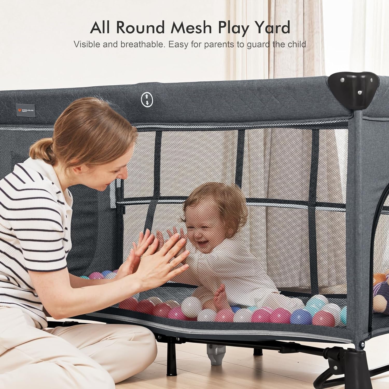 5 in 1 Baby Bassinet Bedside Crib, Rocking Bassinet with Diaper Changer, Pack and Play with Bassinet, Portable Folding Playpen Playard with Mobile, Sheet & Mattress(Grey)