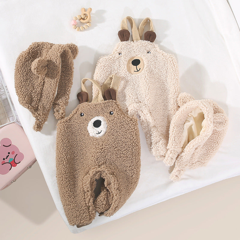 Baby Jumpsuit Autumn and Winter plus Velvet Baby Clothing Bear Suspenders
