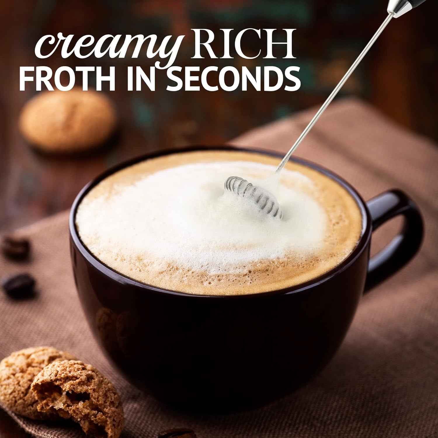 Milk Frother for Coffee - Handheld Automatic Milk Foam Maker Hand Frother for Coffee, Matcha, Hot Chocolate - Mini Drink Mixer - Mini Frother Wand by  - Black