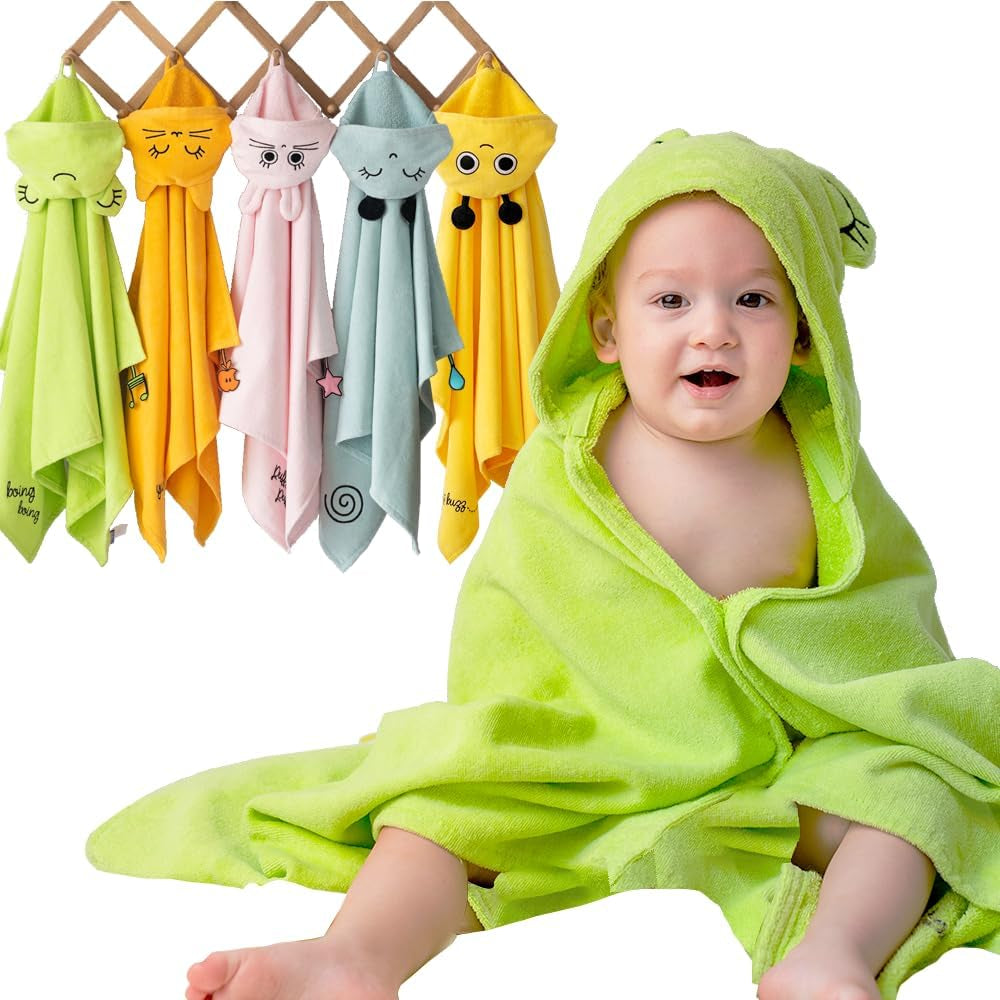 Milk&Moo Baby Hooded Towel, 100% Organic Turkish Cotton, Ultra Absorbent Bath Towel with Hood, 27X47 Inch, for Baby Boys & Girls (0-2 Years, Green)