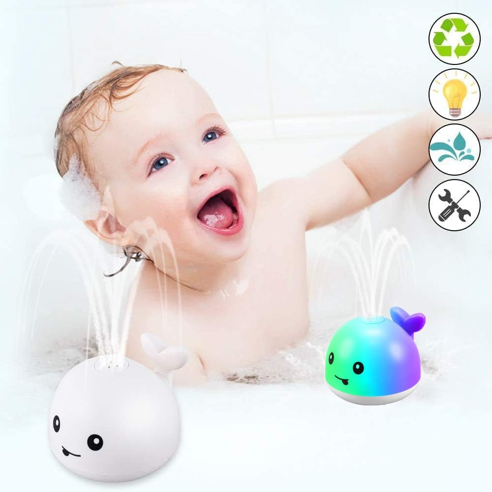 Baby Bath Toys, Rechargeable Bath Toys, Whale Spray Water Bath Toy, Sprinkler Bathtub Shower Toys for Toddlers Kids Boys Girls, Pool Toy for Baby (White-A)