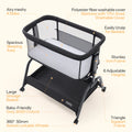 Bassinet Bedside Sleeper, Bedside Bassinet with Storage & Wheels for Infants, Black