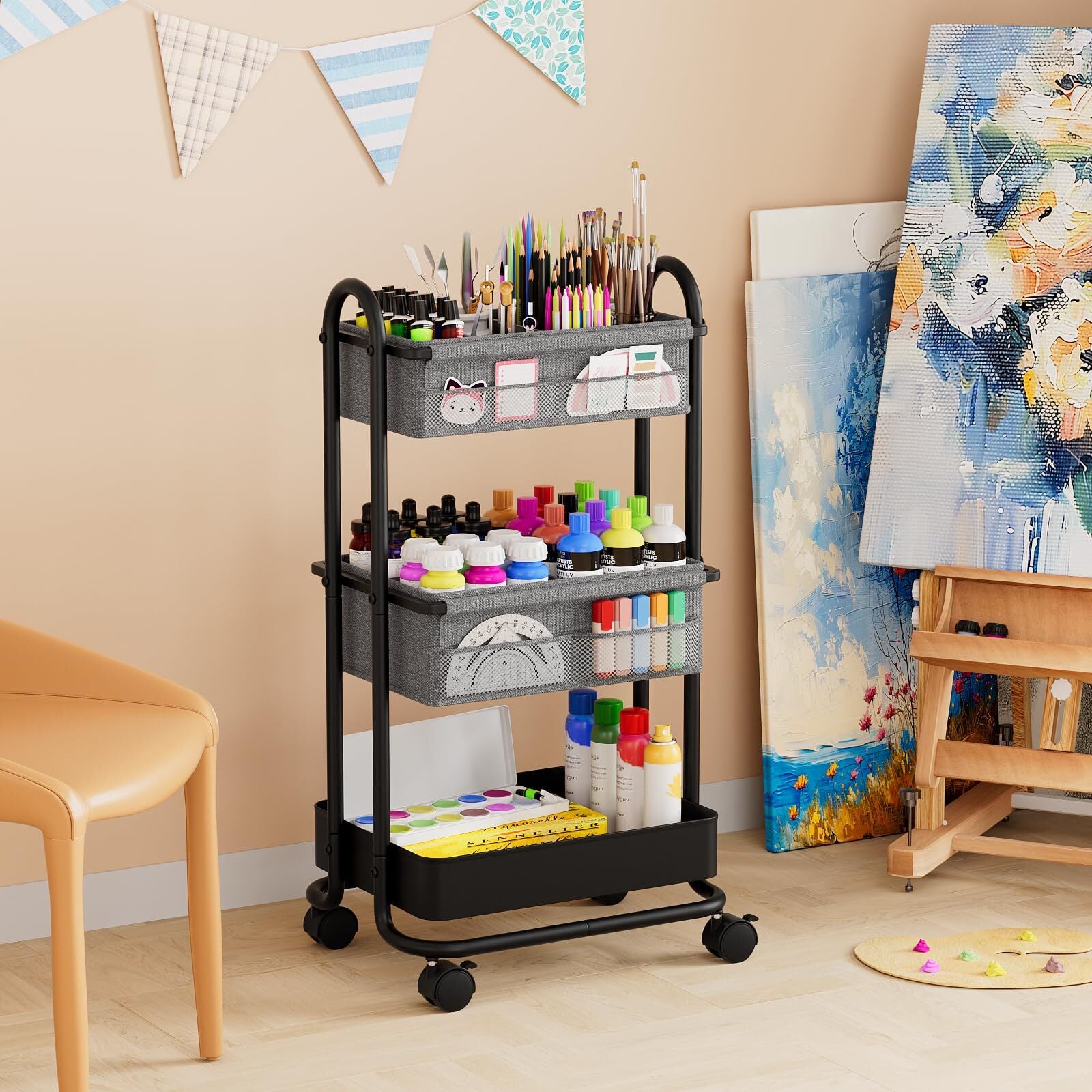Baby Diaper Caddy Organizer Cart and Storage - 3 Tier Rolling with Wheels