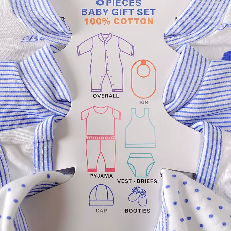 8PCS Newborn Baby Clothing Set Cotton Infant Boy Clothes Spring Autumn Cloth Suit New Born Girl Baby Clothing Sets New Born Hat