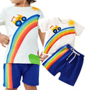 Cute Infant Clothes Set Boys Letter Print Short Sleeved Top Cartoon Print Shorts Casual Suit Summer (Blue, 5-7Years)
