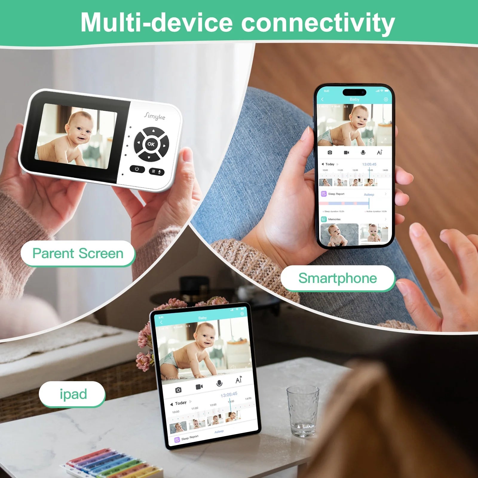 Smart Video Baby Monitor,1080P Baby Room Camera, APP Control,Wifi On/Off Switch,Ai Detection, Cry Monitor and Lullabies, HD Night Vision, Two-Way Audio, Cloud & SD Card Storage