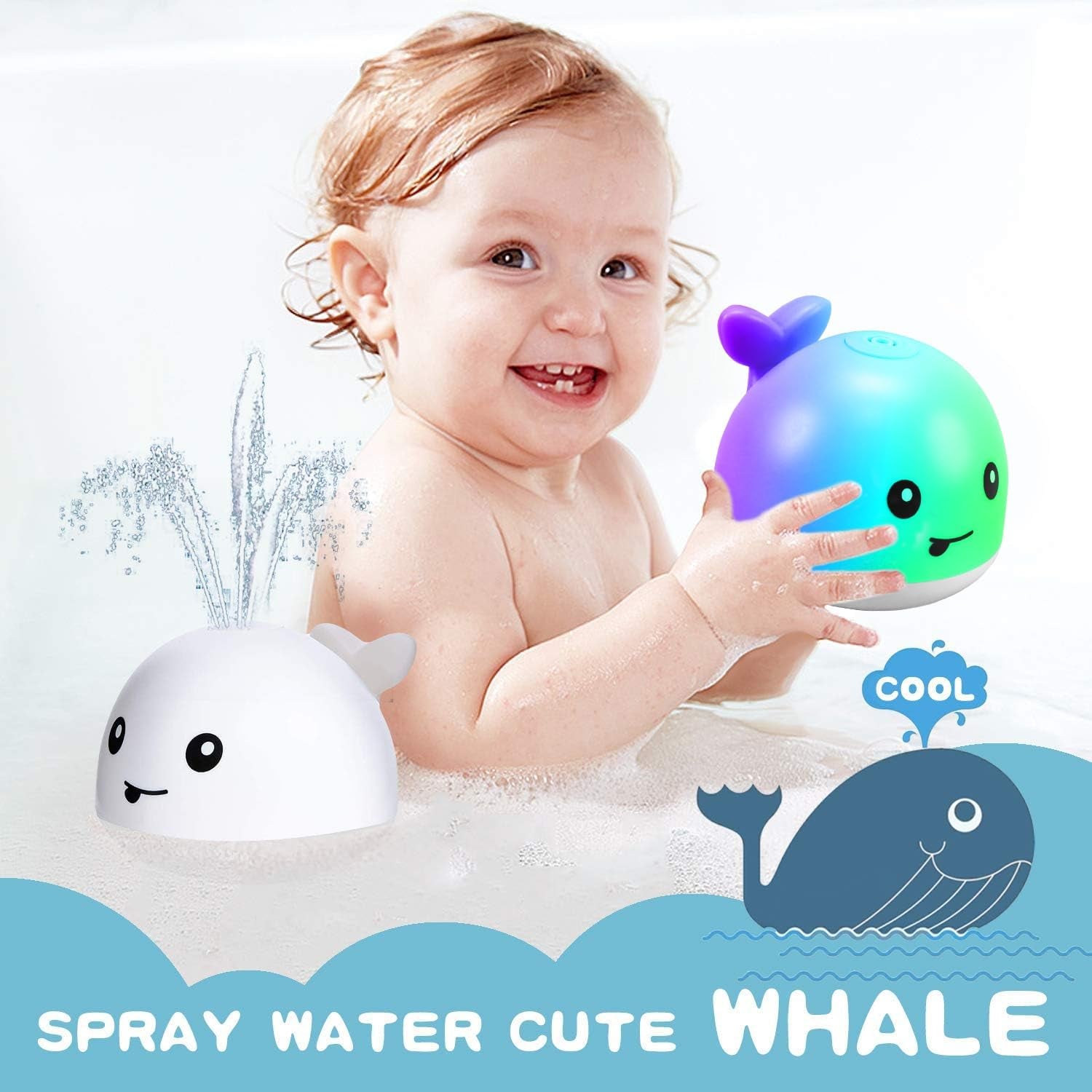 Baby Bath Toys, Rechargeable Bath Toys, Whale Spray Water Bath Toy, Sprinkler Bathtub Shower Toys for Toddlers Kids Boys Girls, Pool Toy for Baby (White-A)