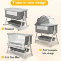 Baby Bassinet, Bedside Bassinet for Baby, 3 in 1 Bassinet Bedside Sleeper with Wheels