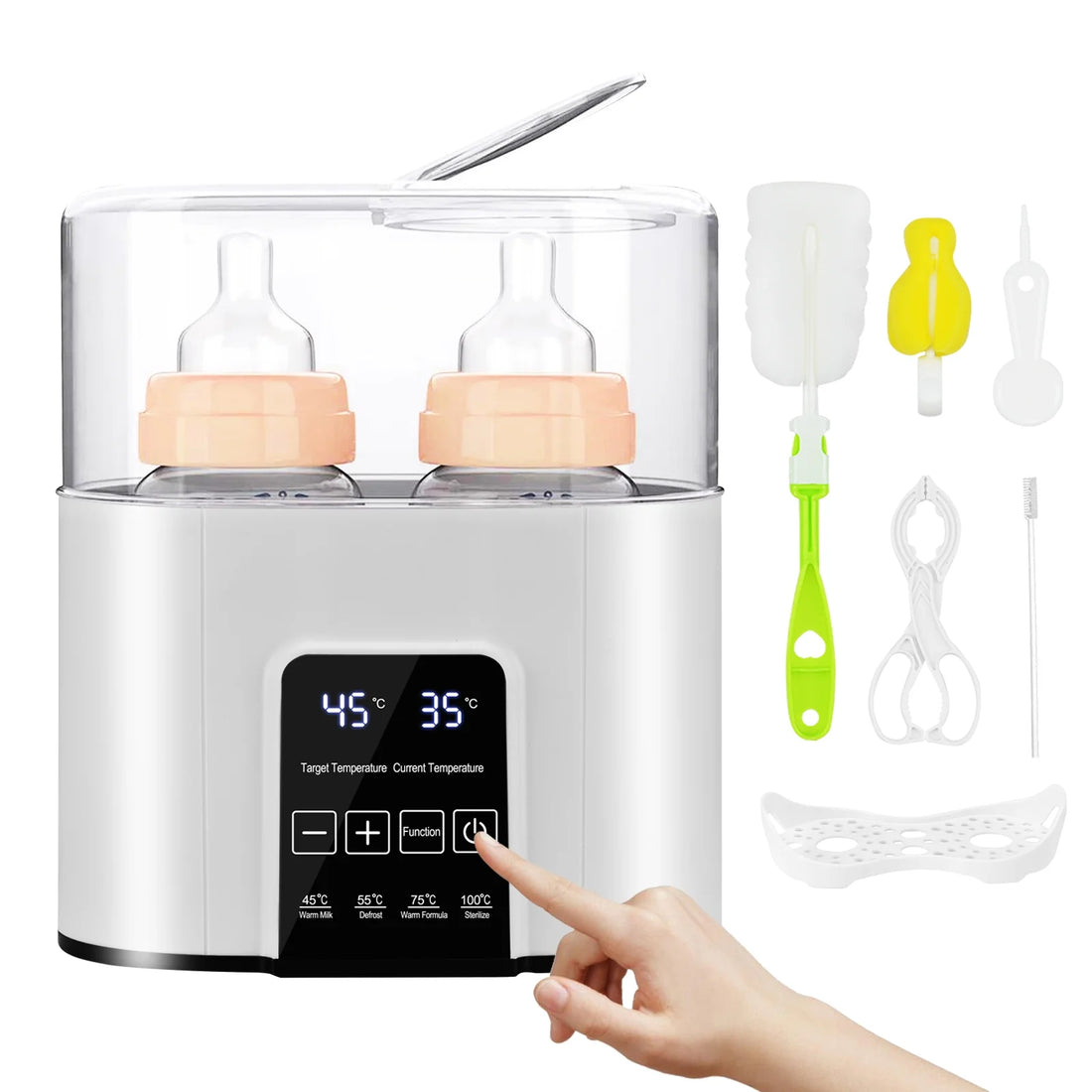 Baby Bottle Warmer,  4-In-1 Double Bottles Warmer & Sterilizer Fast Milk Warmer Babies Food Heater/Defrost with LCD Touch Display & 48H Accurate Temperature Control for Breastmilk/Formula