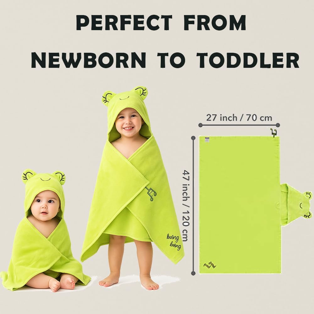 Milk&Moo Baby Hooded Towel, 100% Organic Turkish Cotton, Ultra Absorbent Bath Towel with Hood, 27X47 Inch, for Baby Boys & Girls (0-2 Years, Green)