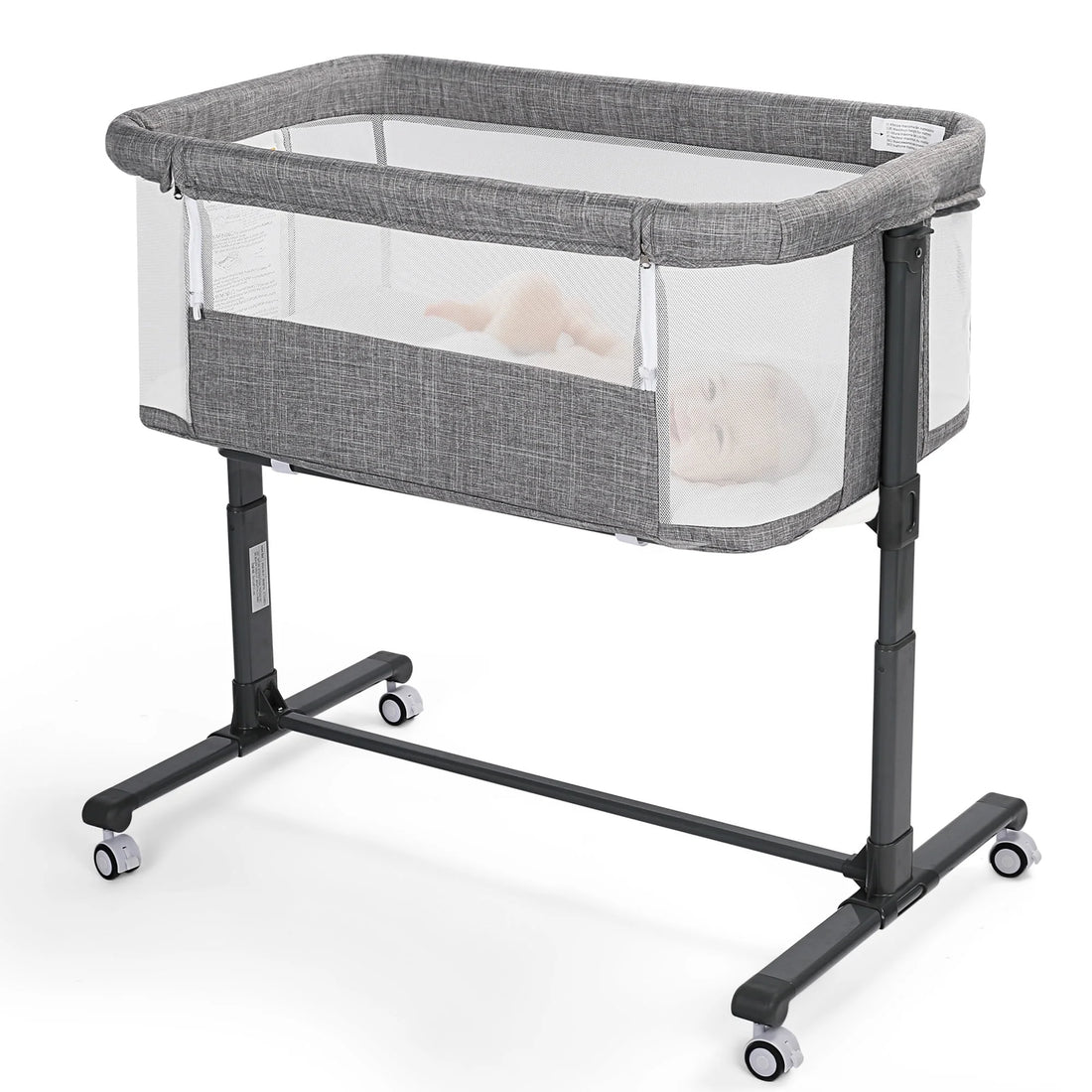 Baby Bassinet with Wheels Adjustable Bedside Sleeper Bassinet Newborn Baby Crib, Grey