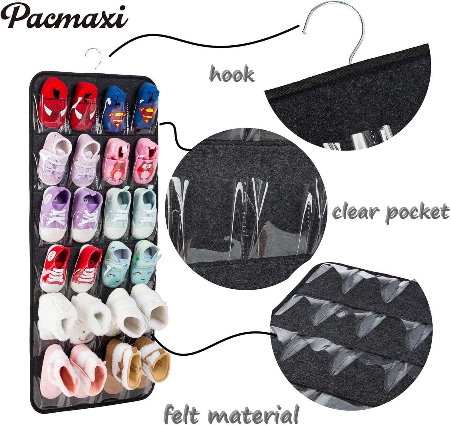 Over the Door Shoes Organizer for 12 Pairs of Baby Shoes Boys Girl, Hanging Baby Shoe Organizer with Hanger(Felt Material-Black)