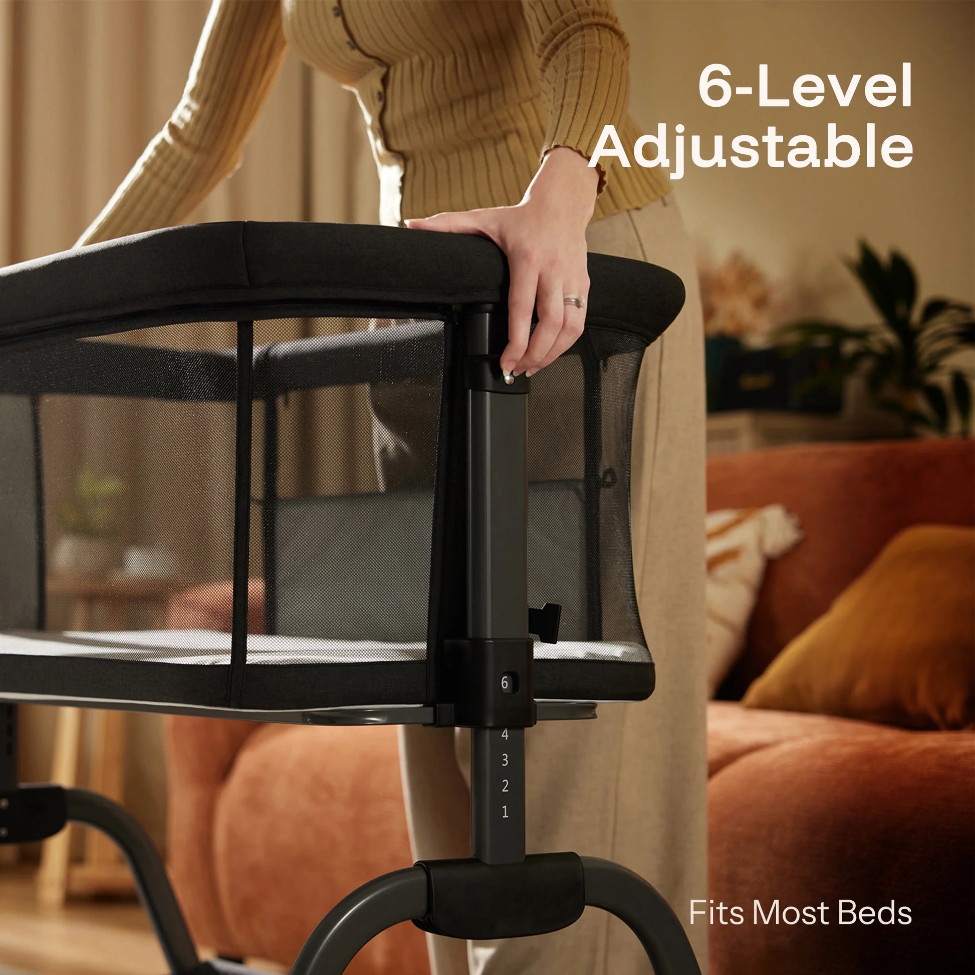 Bassinet Bedside Sleeper, Bedside Bassinet with Storage & Wheels for Infants, Black