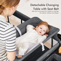 5 in 1 Baby Bassinet Bedside Crib, Rocking Bassinet with Diaper Changer, Pack and Play with Bassinet, Portable Folding Playpen Playard with Mobile, Sheet & Mattress(Grey)