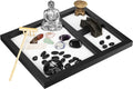 Mini Japanese Desktop Zen Garden,Buddha,Table Décor Kit with Chakra Stones,Sand Tray Play Kit for Kids, Adults, Office - Desk Sand Box Gift Set with Natural Sand, Wooden Tray, Lid, Rakes