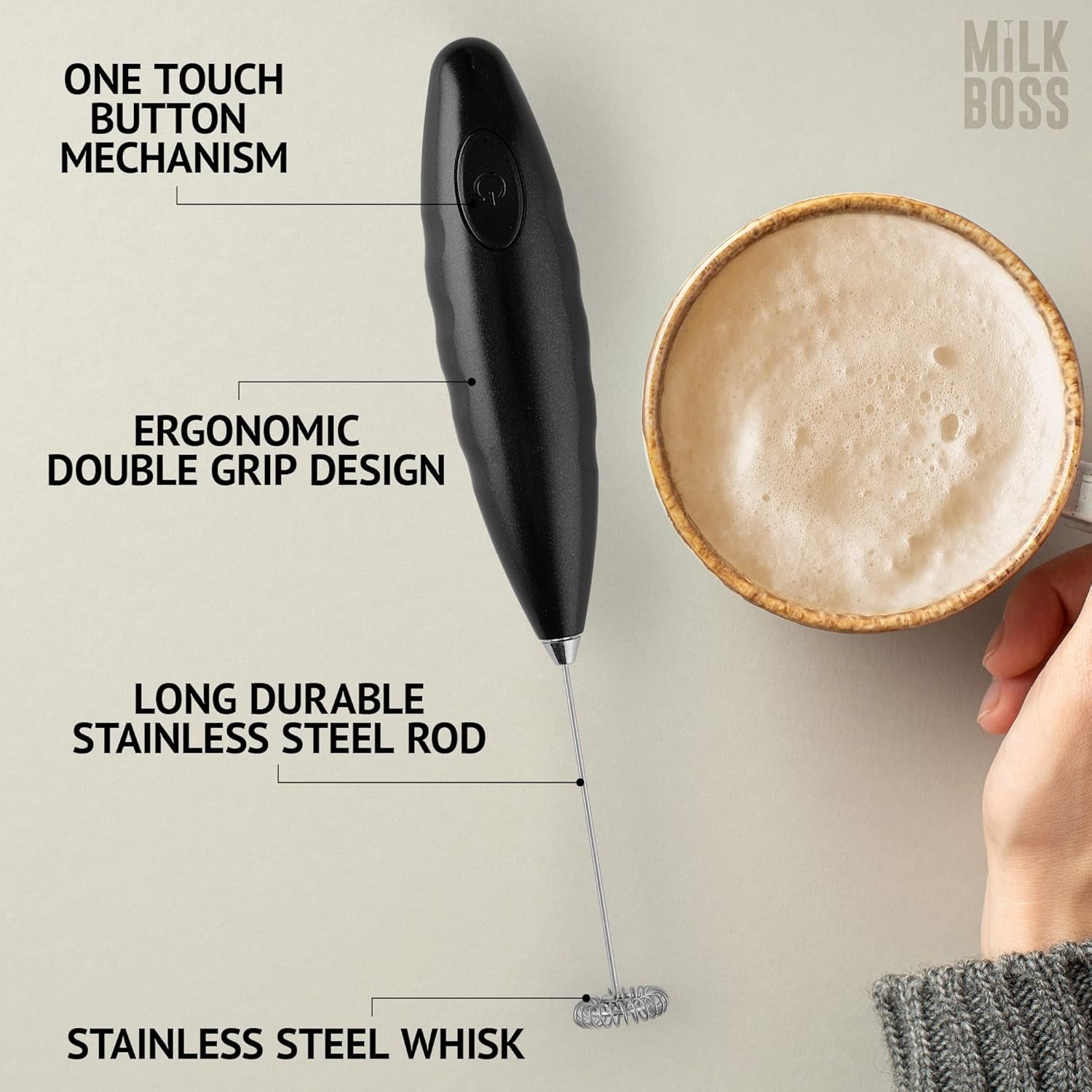 Milk Frother for Coffee - Handheld Automatic Milk Foam Maker Hand Frother for Coffee, Matcha, Hot Chocolate - Mini Drink Mixer - Mini Frother Wand by  - Black