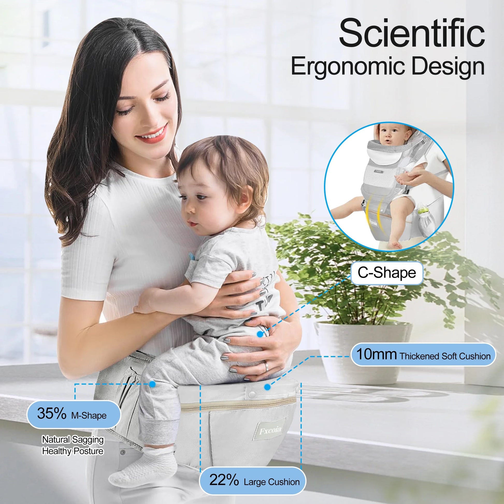 Baby Carrier with Hip Seat 6 in 1 Baby Wraps Carrier Adjustable Ergonomic Holder for Newborn Toddler Gray