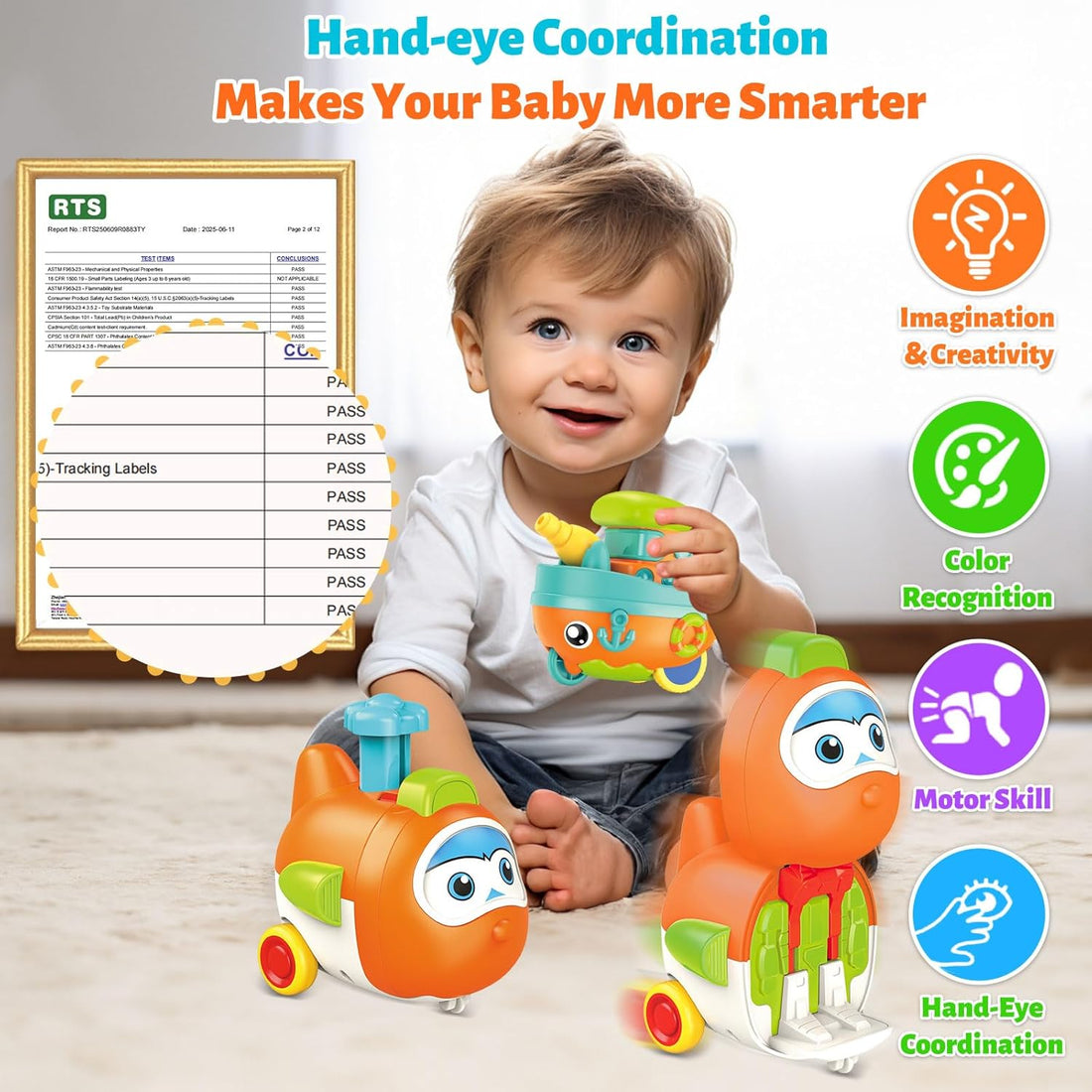 Toddler Toys for 1 Year Old Boy, Press to Go Car Toys for Toddlers 1-3, Learning