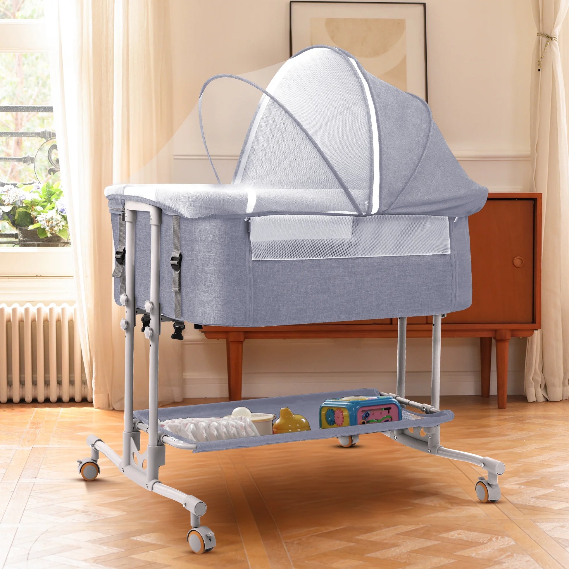 Baby Bassinet Bedside Sleeper Bassinet for 0–5 Months Infants, Unisex, Light Grey