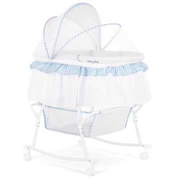 Lacy Portable 2-In-1 Bassinet & Cradle in Blue and White, Lightweight Baby Bassinet