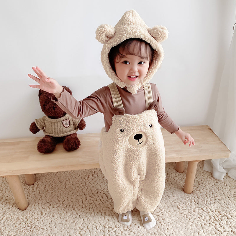 Baby Jumpsuit Autumn and Winter plus Velvet Baby Clothing Bear Suspenders