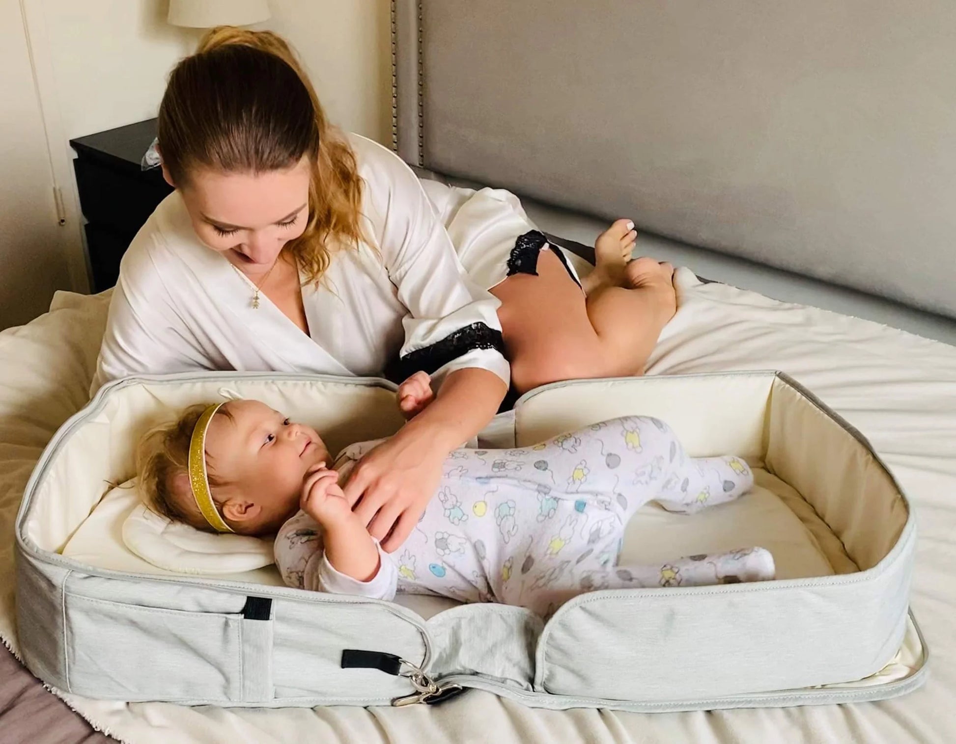 20 Pc Girls Baby Clothing Starter Set with All-In-One Portable Bassinet Foldable Baby Bed, Travel Crib Infant and Diaper Bag Changing Station