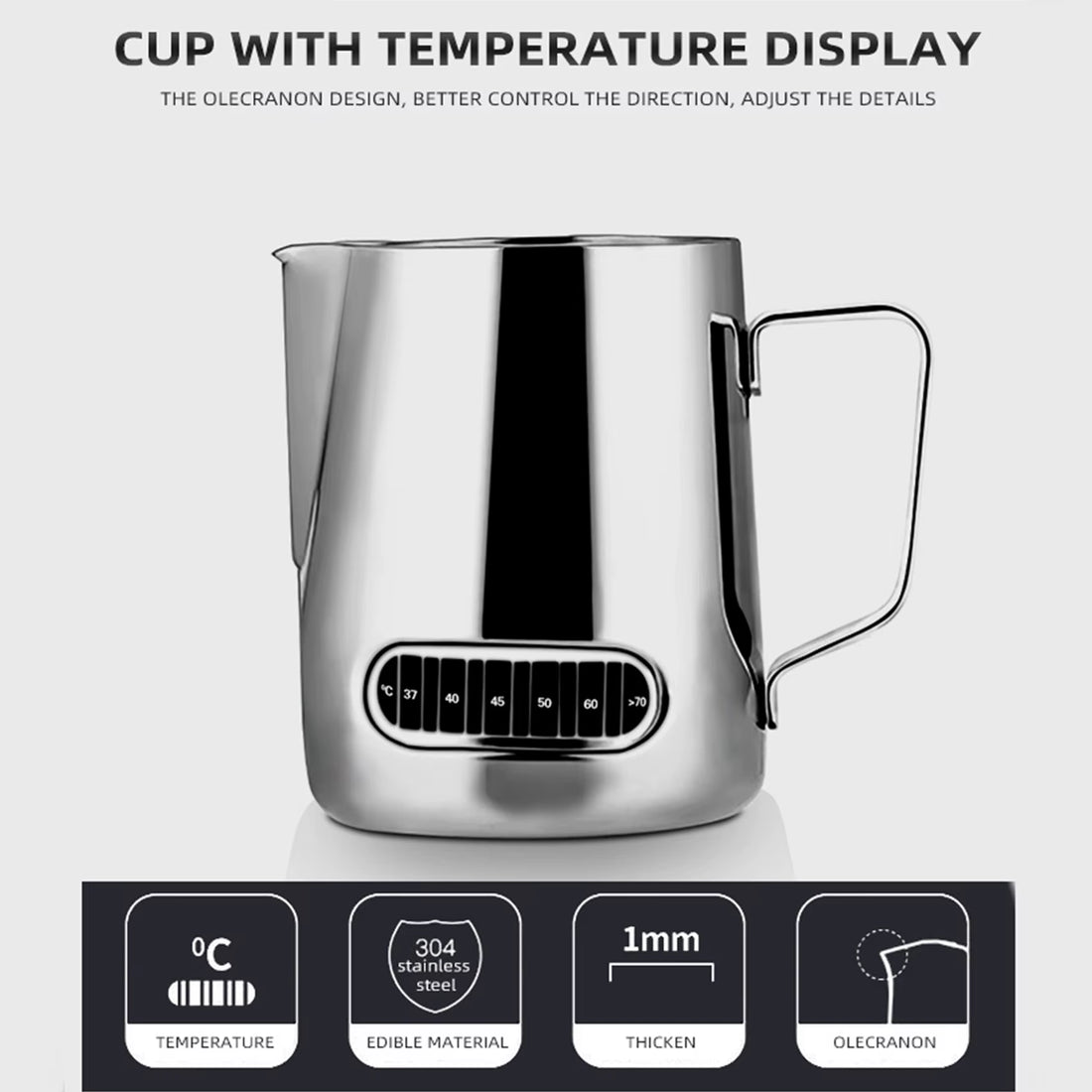 12/20Oz Milk Frothing Pitcher 350/600ML Temperature Display Stainless Steel Milk Frother Pitcher Jug Cup for Latte Art Barista