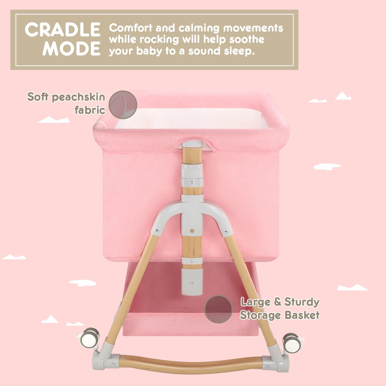 3 in 1 Baby Bassinet Bedside Sleeper for Infant Girls Aged 0-5 Months, Pink