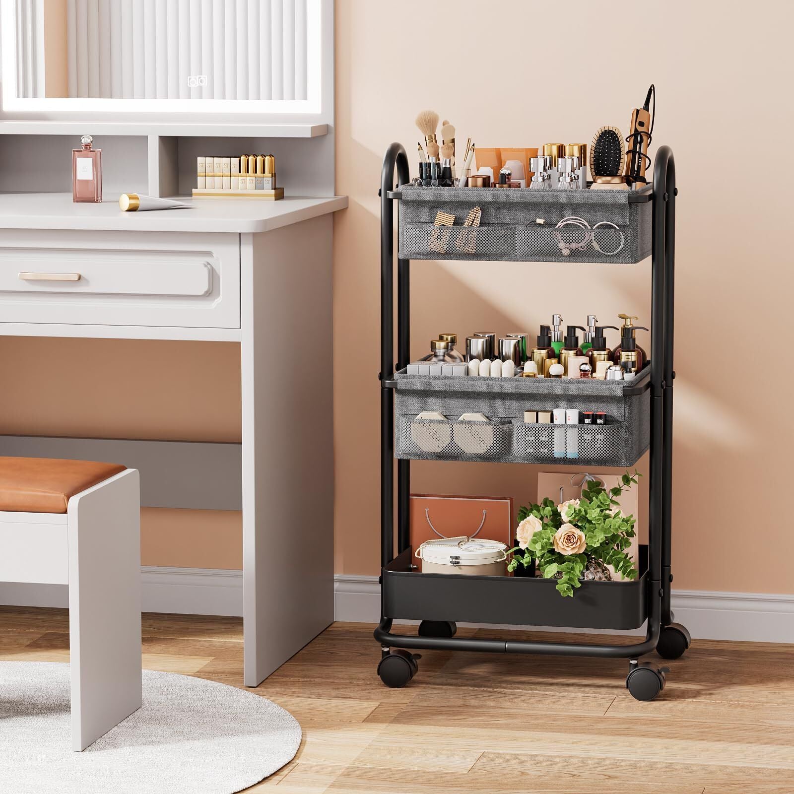 Baby Diaper Caddy Organizer Cart and Storage - 3 Tier Rolling with Wheels