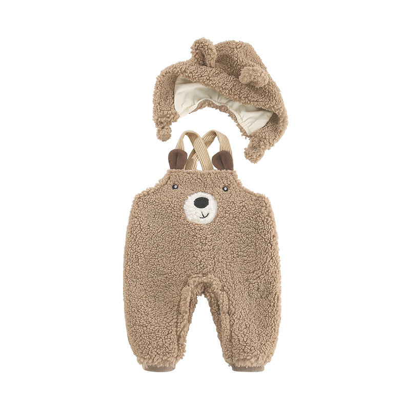 Baby Jumpsuit Autumn and Winter plus Velvet Baby Clothing Bear Suspenders