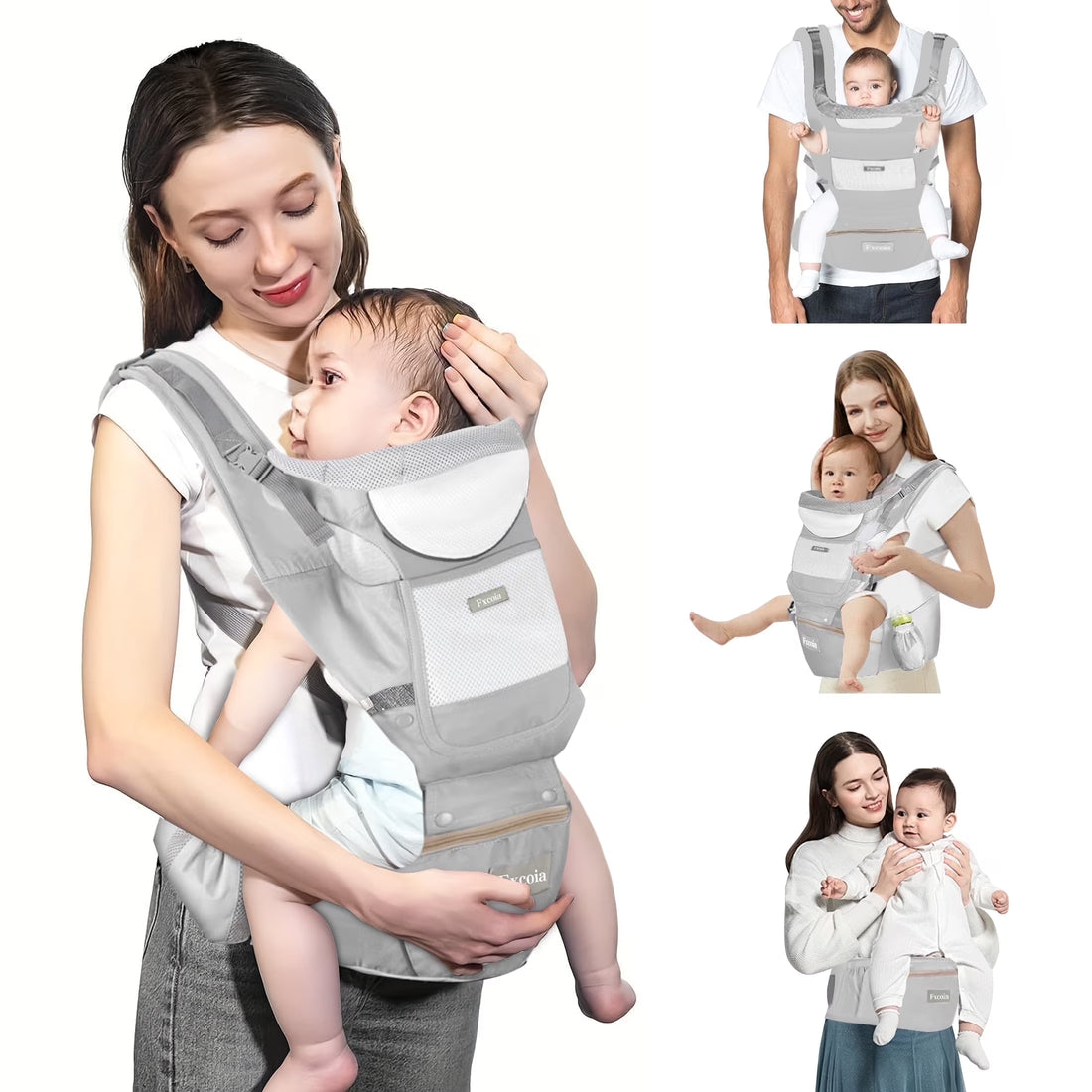 Baby Carrier with Hip Seat 6 in 1 Baby Wraps Carrier Adjustable Ergonomic Holder for Newborn Toddler Gray