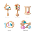 Montessori Wooden Rattle Toy Set for Infant Baby Boys Girls 0-6 Months,Montessori Baby Toys 6-12 Months,Toddler Development Toys,Baby Sensory Toy,Set of 5,Baby Shower Gifts