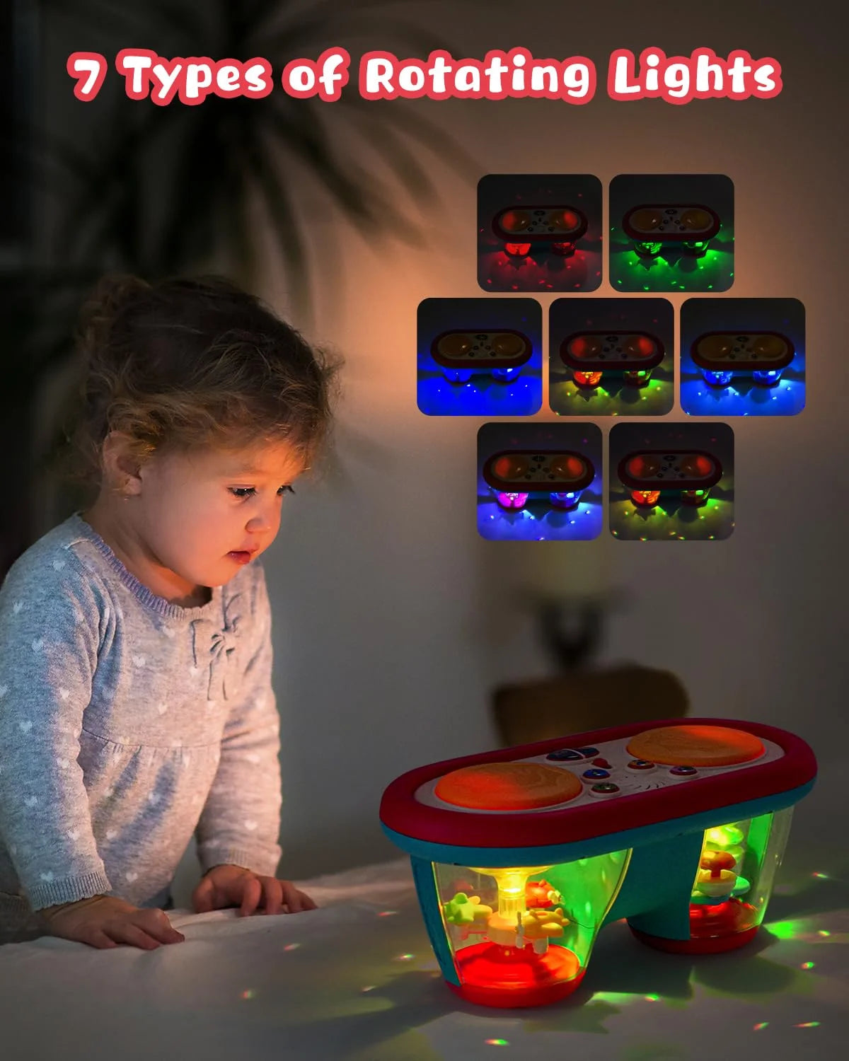 Baby Toys for 6-12 Months, Toddler Musical Instruments Toys, Rotating Light up Learning Toys, Drum Toy for 1 Year Old Boys Girls