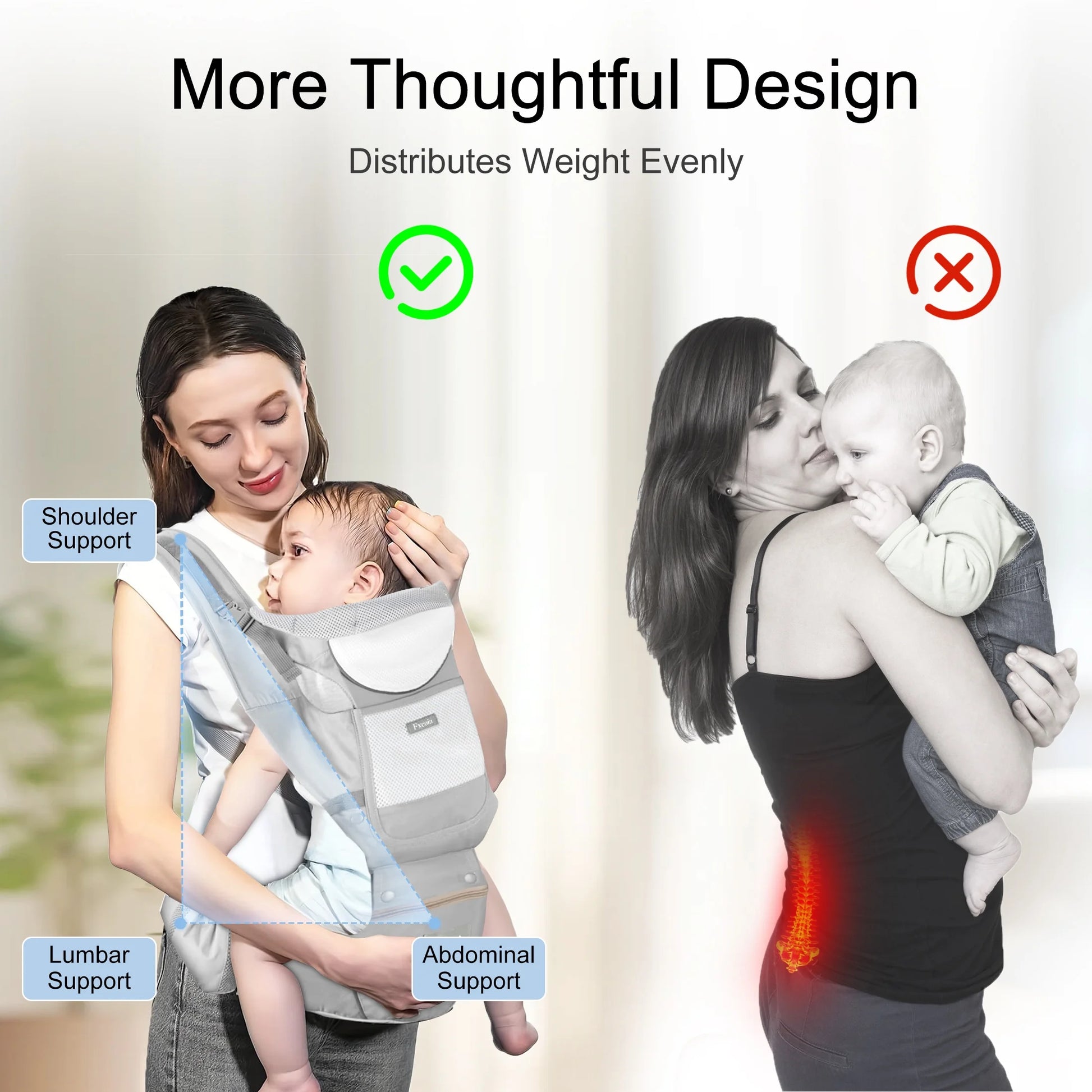 Baby Carrier with Hip Seat 6 in 1 Baby Wraps Carrier Adjustable Ergonomic Holder for Newborn Toddler Gray