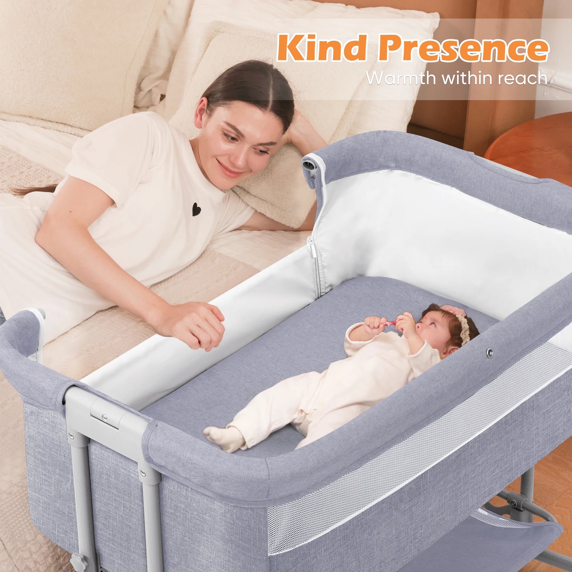 Baby Bassinet Bedside Sleeper Bassinet for 0–5 Months Infants, Unisex, Light Grey