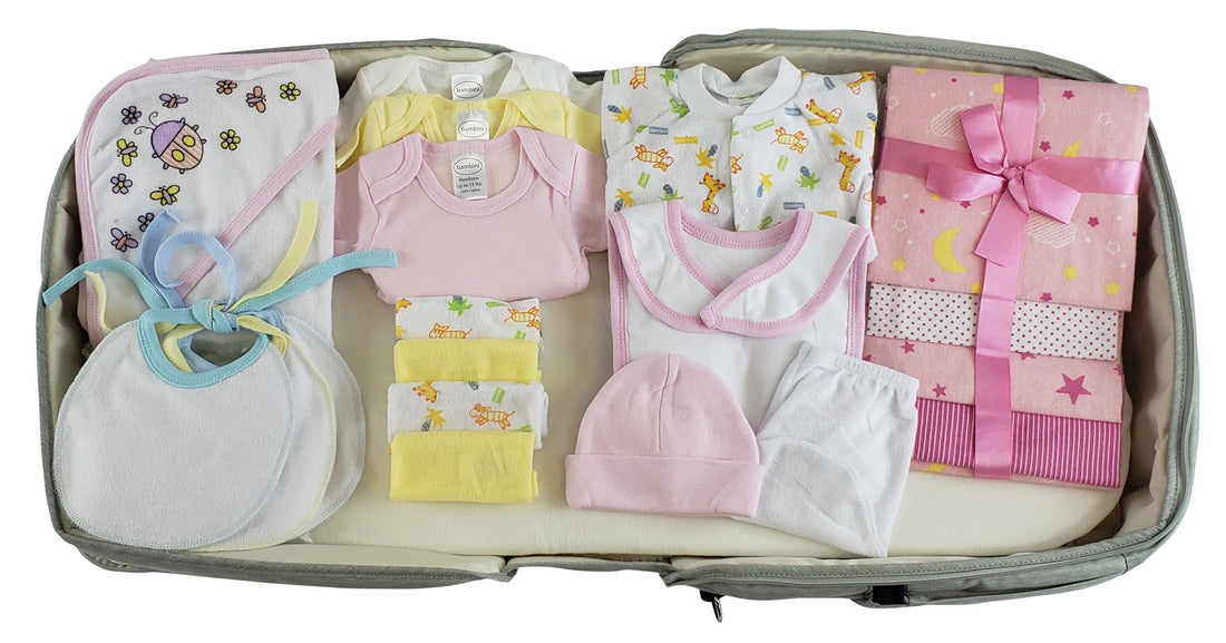 20 Pc Girls Baby Clothing Starter Set with All-In-One Portable Bassinet Foldable Baby Bed, Travel Crib Infant and Diaper Bag Changing Station